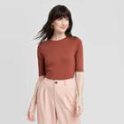 Women's Regular Fit Elbow Sleeve Crewneck T-shirt - A New Day Brown