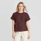Women's Striped Short Sleeve Button Blouse - Who What Wear Black