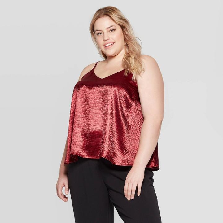 Women's Plus Size V-neck Satin Cami - Ava & Viv Dark Red 1x, Women's,