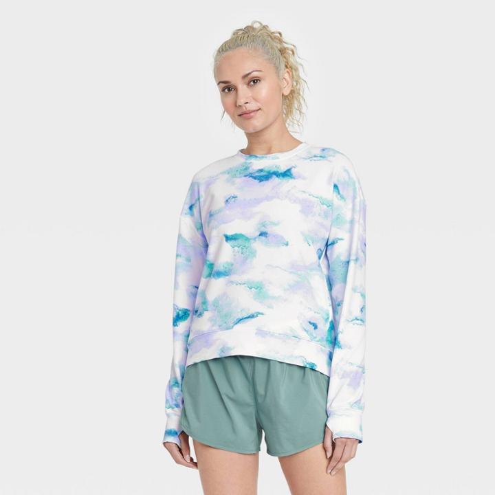 Women's French Terry Crewneck Sweatshirt - All In Motion Blue Tie-dye