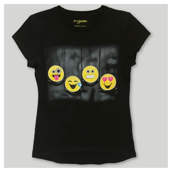 Girls' Emojination Emoji Short Sleeve T-shirt - Black Xs(4-5),