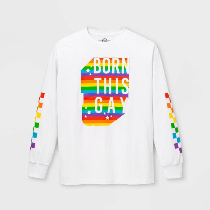 Mad Engine Pride Adult Long Sleeve Born This Gay Gender Inclusive T-shirt - White