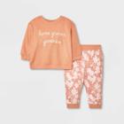 Grayson Collective Baby Floral Thermal Top & Bottom Set - Brown Newborn