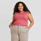 Women's Plus Size Rib Layer Tank Top - A New Day Pink