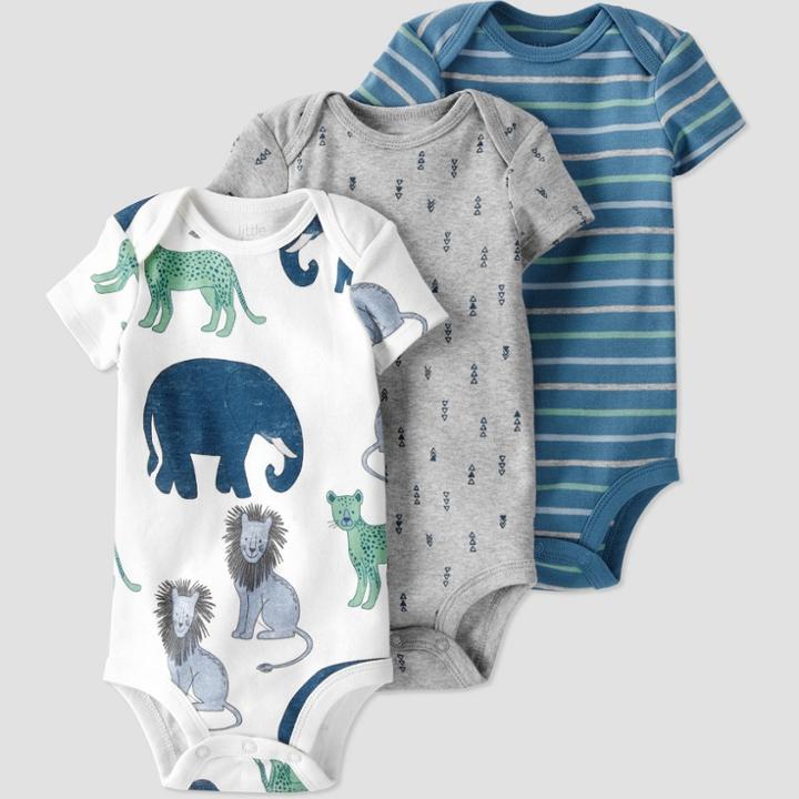 Baby Boys' 3pk Organic Cotton Animal Bodysuit - Little Planet By Carter's Gray/blue Newborn