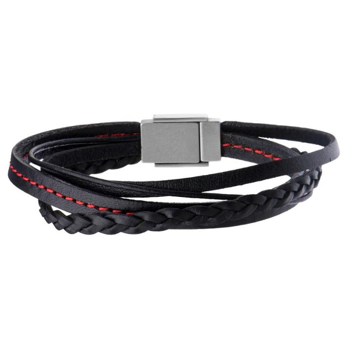Target Men's Steel Art Black Braid And Layered Leather Bracelet With Stainless Steel Clasp (8.5), Black/silver