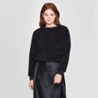 Women's Long Sleeve Crewneck Sherpa Pullover - A New Day Black