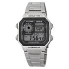 Men's Casio Bracelet Watch With World Time - Silver (ae1200whd-1a)