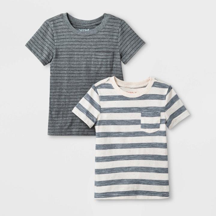 Toddler Boys' 2pk Novelty Stripe T-shirt - Cat & Jack Gray 2t, Boy's, Beige