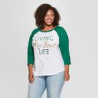 Women's Plus Size 3/4 Sleeve Living My Best Life Raglan Graphic T-shirt - Freeze (juniors') White/teal 3x, Green White