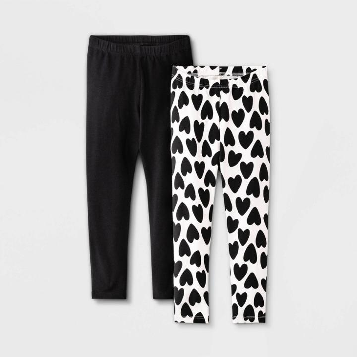 Toddler Girls' 2pk Heart & Solid Leggings - Cat & Jack Black