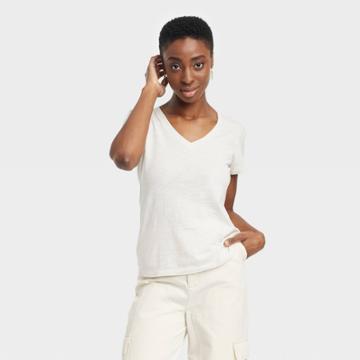 Women's Slim Fit Short Sleeve V-neck T-shirt - Universal Thread Cream