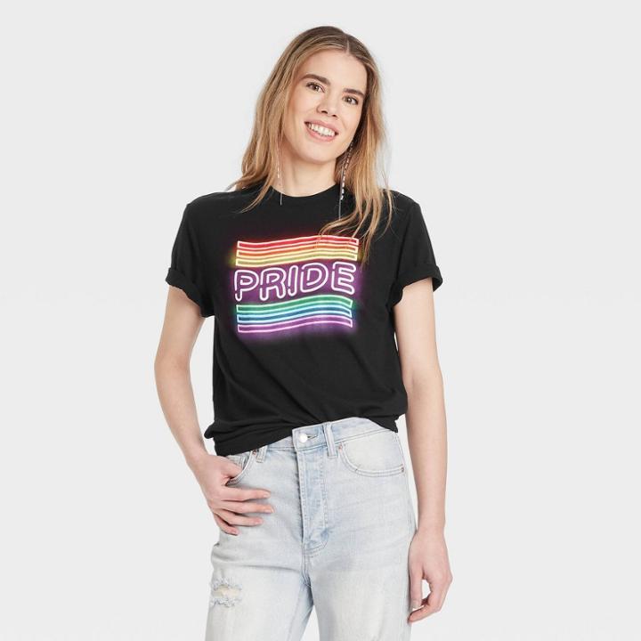 Ev Lgbt Pride Pride Gender Inclusive Adult Neon 'pride' Short Sleeve Graphic T-shirt - Black
