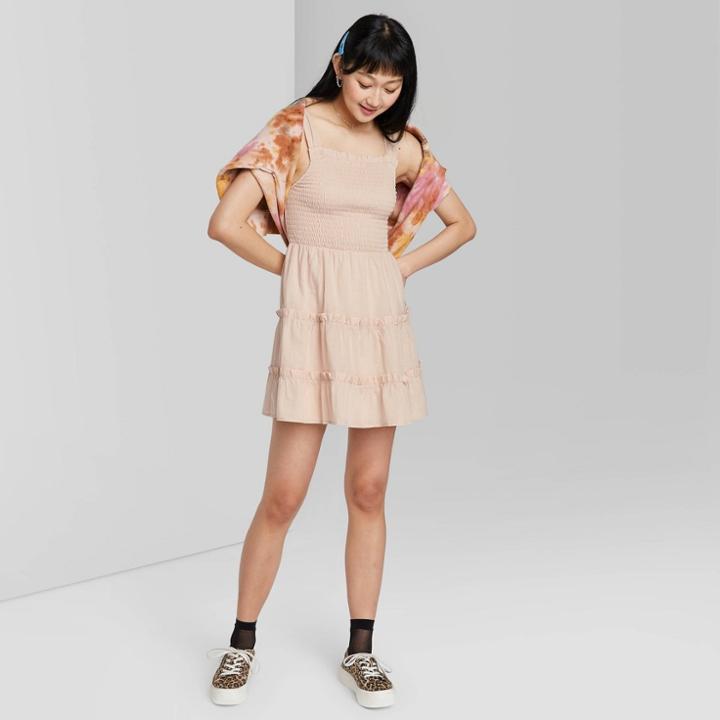 Women's Smocked Top Tiered Dress - Wild Fable Beige