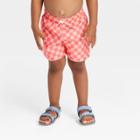 Toddler Boys' Checkered Swim Shorts - Cat & Jack Coral Red