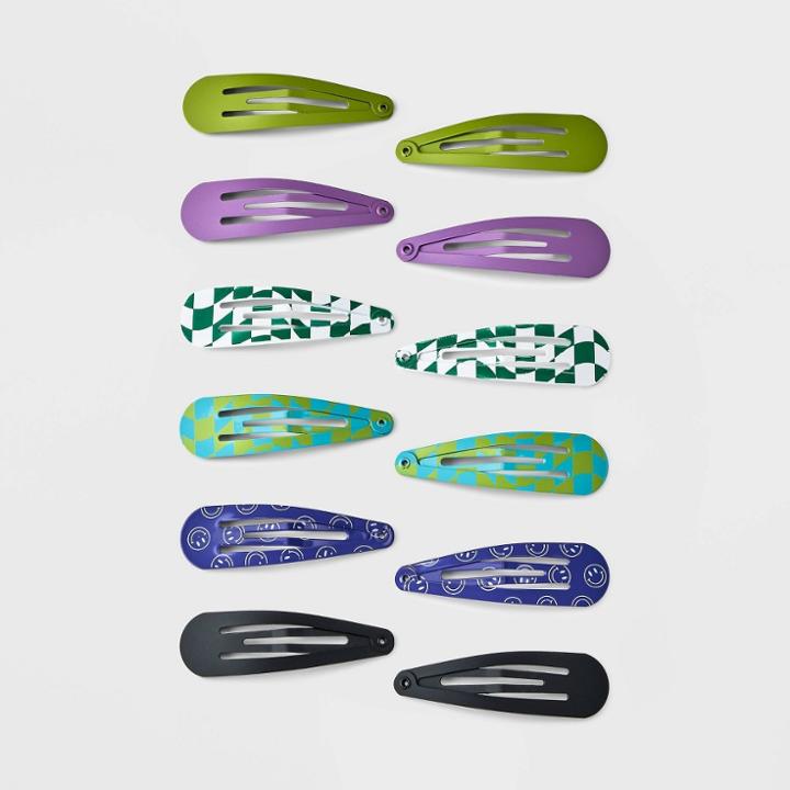 Snap Hair Clip 12pk - Wild Fable Green/purple/black