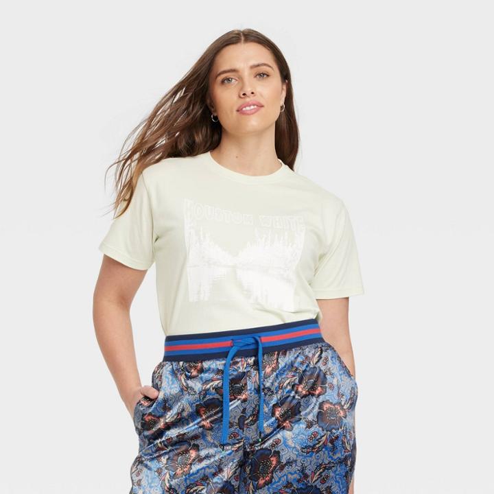 Houston White Adult Plus Size Short Sleeve Logo Graphic Shirt - Aqua Green