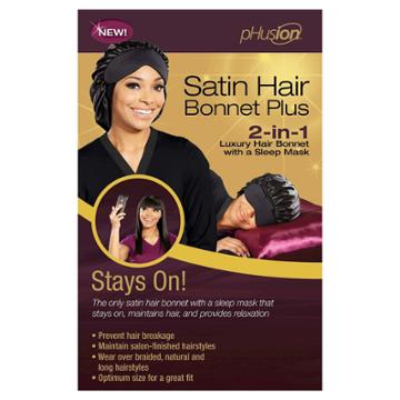 Phusion Satin Hair Bonnet Plus 2-in-1 Black,