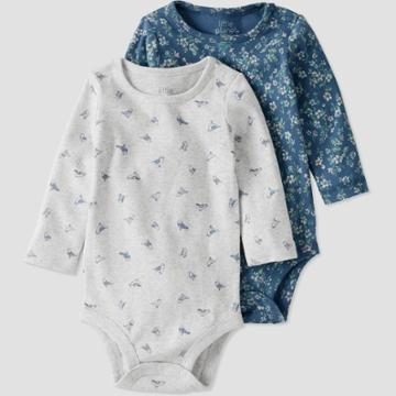 Baby 2pk Organic Cotton Floral Bodysuit - Little Planet By Carter's Blue