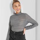 Women's Striped Long Sleeve Glitter Crop Mock Neck Top - Wild Fable Heather Gray