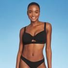 Women's Knot-front Crepe Textured Bralette Bikini Top - Shade & Shore Black D/dd Cup