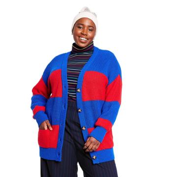 Women's Plus Size Rugby Stripe Cardigan Sweater - La Ligne X Target Red/blue
