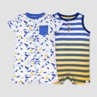 Burt's Bees Baby Baby Boys' 2pk Shark Print And Striped Romper Set - Blue/yellow