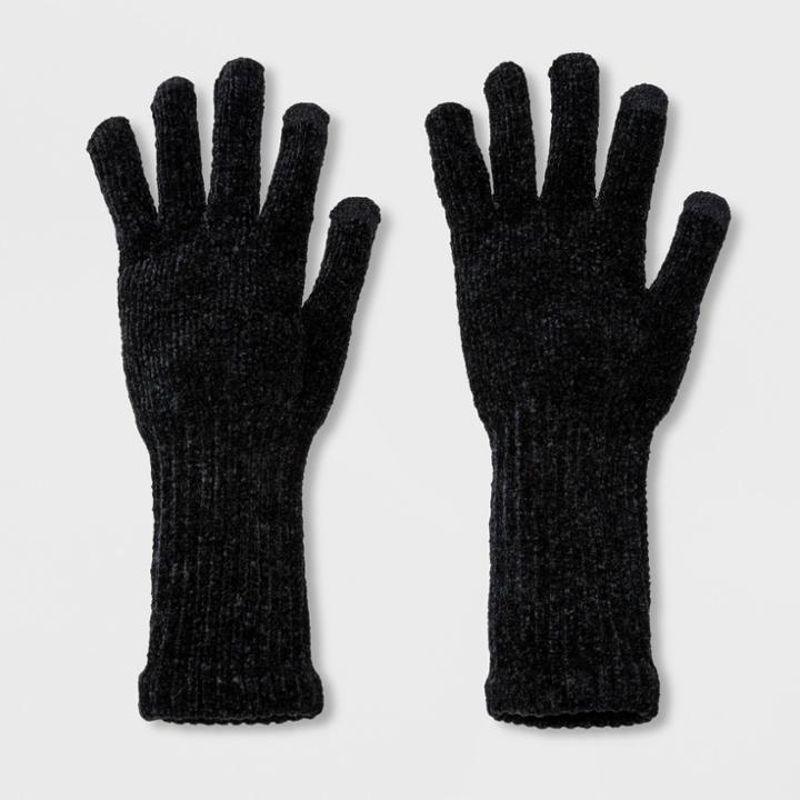 Women's Chenille With Extended Cuff And Tech Touch Gloves - A New Day Black