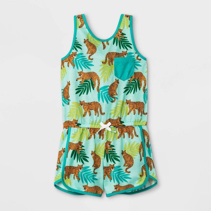 Girls' Leopard Print Pajama Romper - Cat & Jack Green