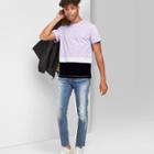 Men's Casual Fit Short Sleeve Colorblock Crewneck T-shirt - Original Use Soft Lilac M, Size: