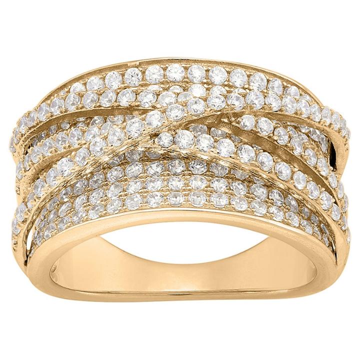 Tiara 2.15 Ct. T.w. Curved X Cubic Zirconia Ring In 14k Gold Over Silver - (8), Girl's, Yellow