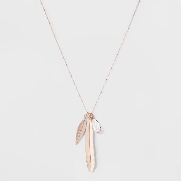 Leaf Pendant Long Necklace - A New Day Rose Gold