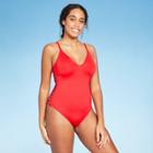 Women's Tall/long Torso Strappy Side One Piece Swimsuit - Shade & Shore Red M Long, Women's, Size: