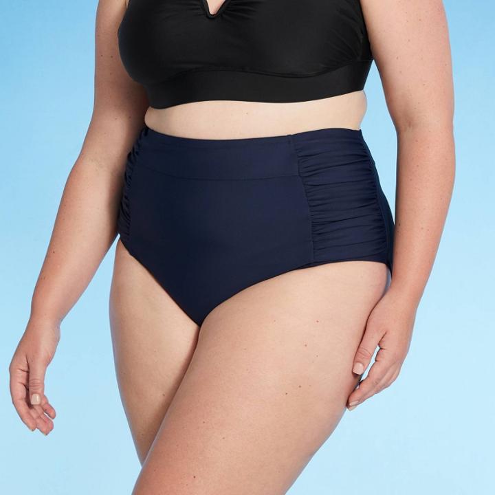 Kona Sol Women's Plus Size Shirred High Coverage High Waist Bikini Bottom - Kona