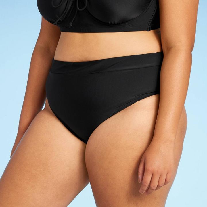 Juniors' Plus Size High Leg High Waist Bikini Bottom - Xhilaration Black X
