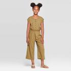 Petitegirls' Short Sleeve Button Front Jumpsuit - Cat & Jack Olive Xs, Girl's, Green