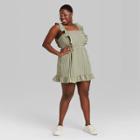 Women's Plus Size Plaid Sleeveless Ruffle Apron Front Short Dress - Wild Fable Green/yellow