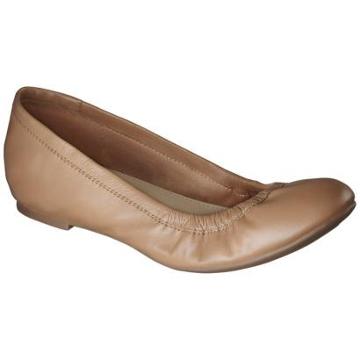 Women's Merona Emma Genuine Leather Scrunch Flat - Tan