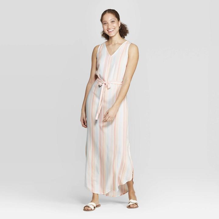 Women's Striped Sleeveless V-neck Maxi Dress - A New Day S,