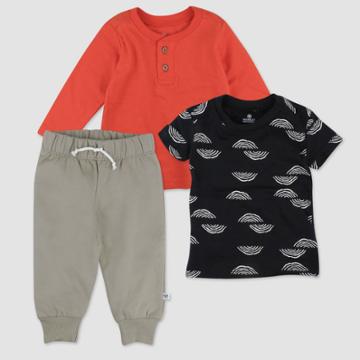 Honest Baby 3pc Organic Cotton Rainbow Short Sleeve Henley T-shirt And Sweatpants Set - Newborn, One Color