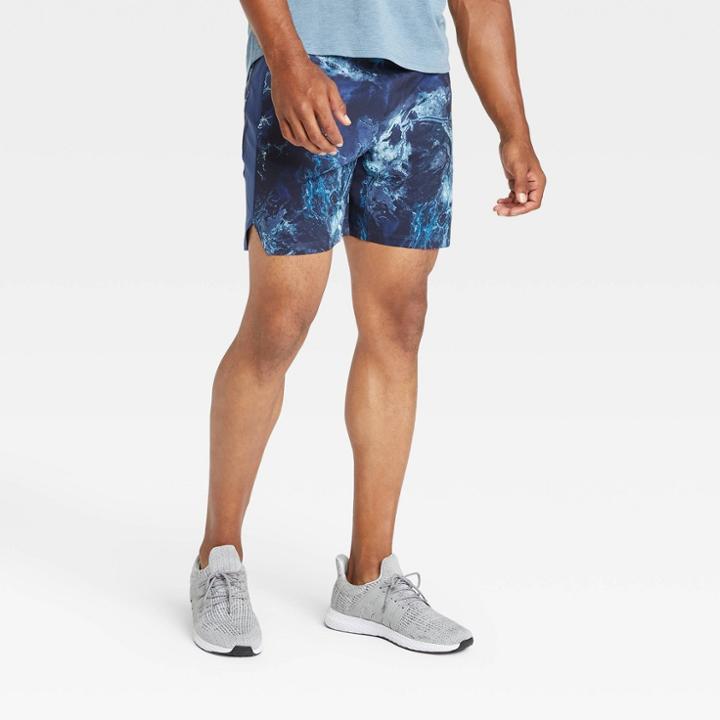 Men's 7 Unlined Run Shorts - All In Motion Navy Marble M, Blue