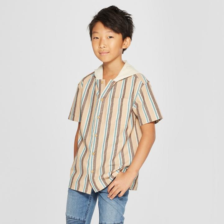 Boys' Hooded Short Sleeve Woven Button-down Shirt - Art Class Yellow
