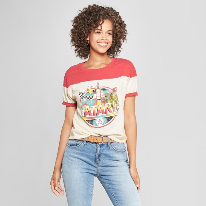 Junk Food Women's Atari Missile Command Short Sleeve Ringer Graphic T-shirt - White