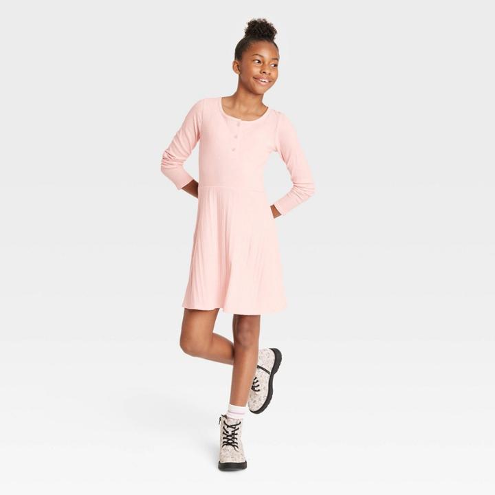 Girls' Henley Long Sleeve Knit Dress - Art Class