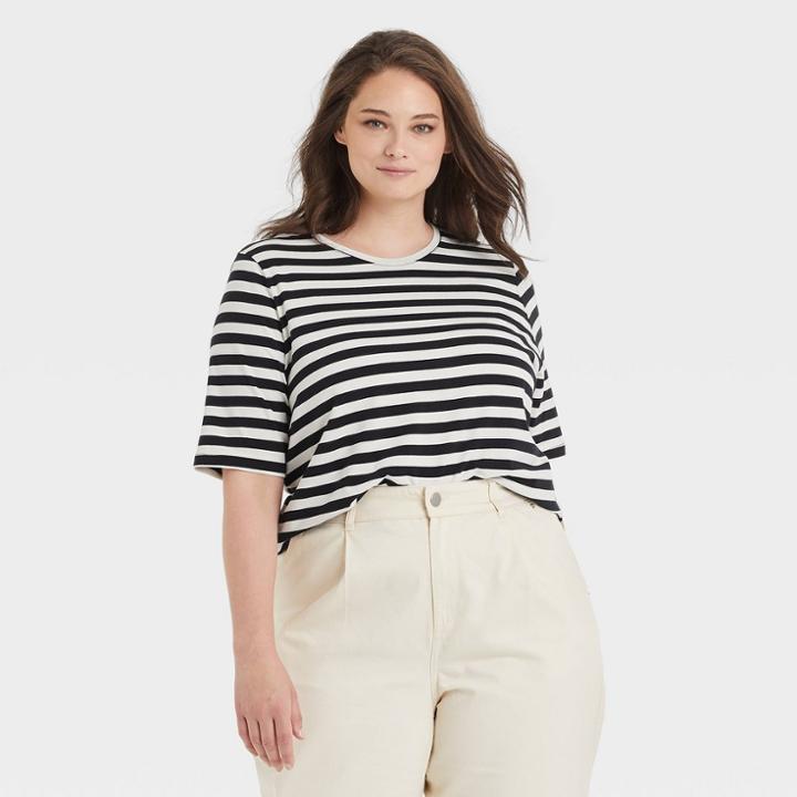 Women's Plus Size Elbow Sleeve T-shirt - Who What Wear Black/white