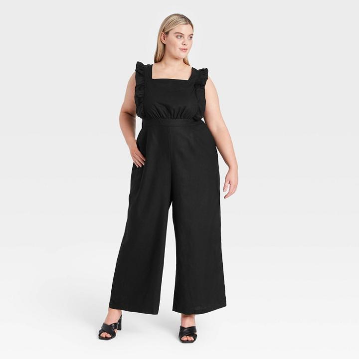 Women's Plus Size Ruffle Short Sleeve Jumpsuit - Who What Wear Jet Black