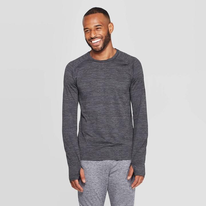 Men's Long Sleeve Nylon Tee - C9 Champion Midway Brown / Mid Sky Blue L, Men's, Size: Large, Midway Brown /