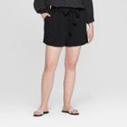 Women's Plus Size Tie Waist Shorts - Ava & Viv Black