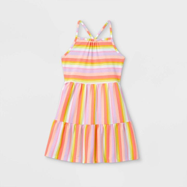 Girls' Printed Tiered Knit Sleeveless Dress - Cat & Jack Orange/pink