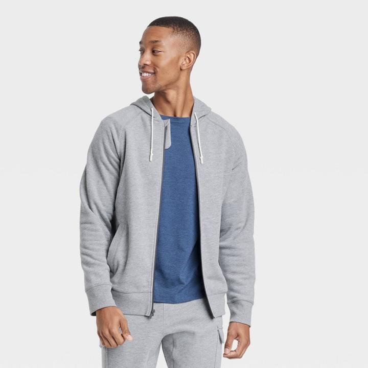 Men's Cotton Fleece Full Zip Sweatshirt - All In Motion Dark Gray
